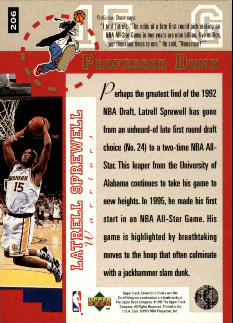 1995-96 Collector's Choice Player's Club #206 Latrell Sprewell PD back image