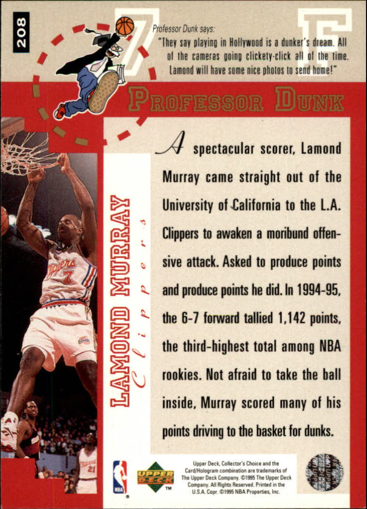 1995-96 Collector's Choice Player's Club #208 Lamond Murray PD back image