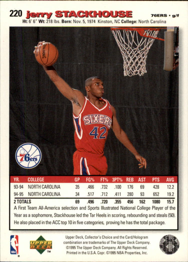 1995-96 Collector's Choice Player's Club #220 Jerry Stackhouse back image