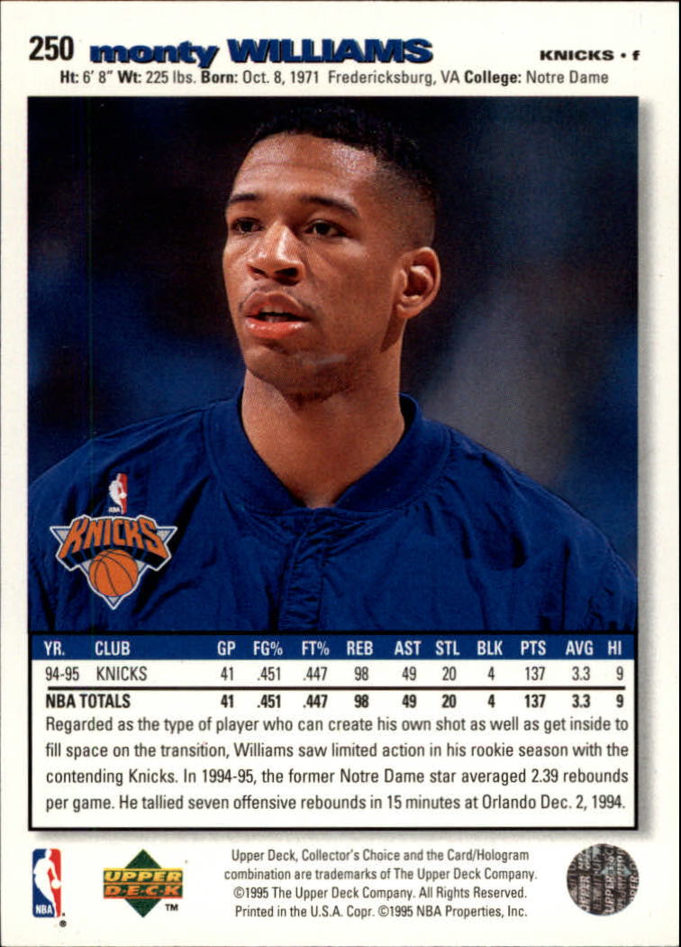1995-96 Collector's Choice Player's Club #250 Monty Williams back image