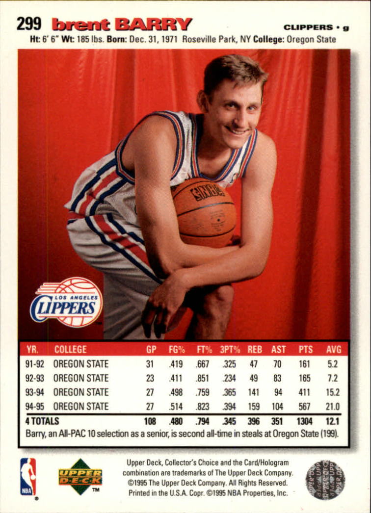 1995-96 Collector's Choice Player's Club #299 Brent Barry back image
