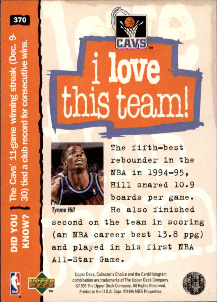 1995-96 Collector's Choice Player's Club #370 Tyrone Hill LOVE back image