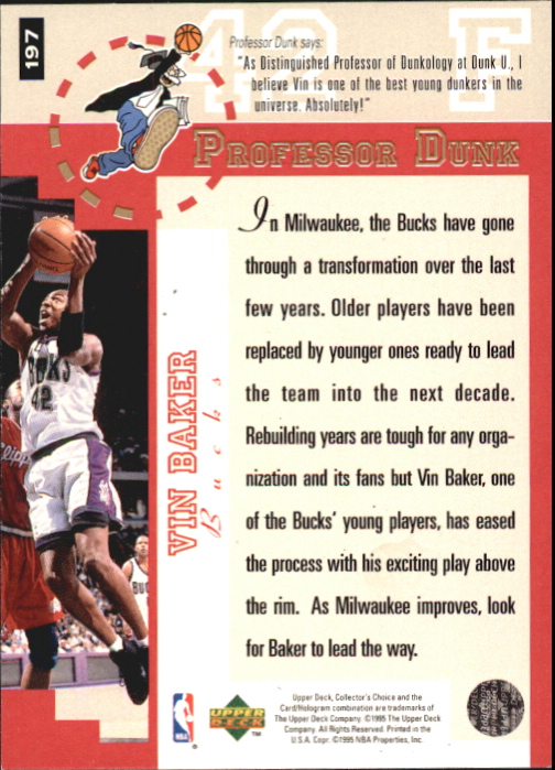 1995-96 Collector's Choice Player's Club Platinum #197 Vin Baker PD back image