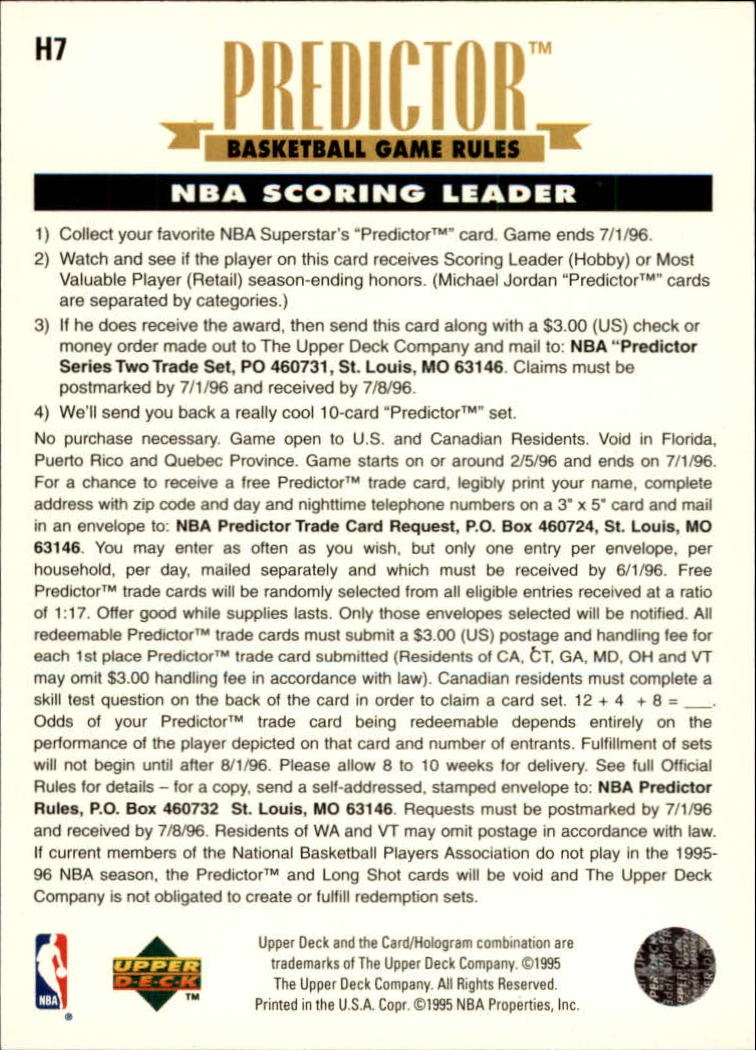 1995-96 Upper Deck Predictor Scoring #H7 Scottie Pippen L back image