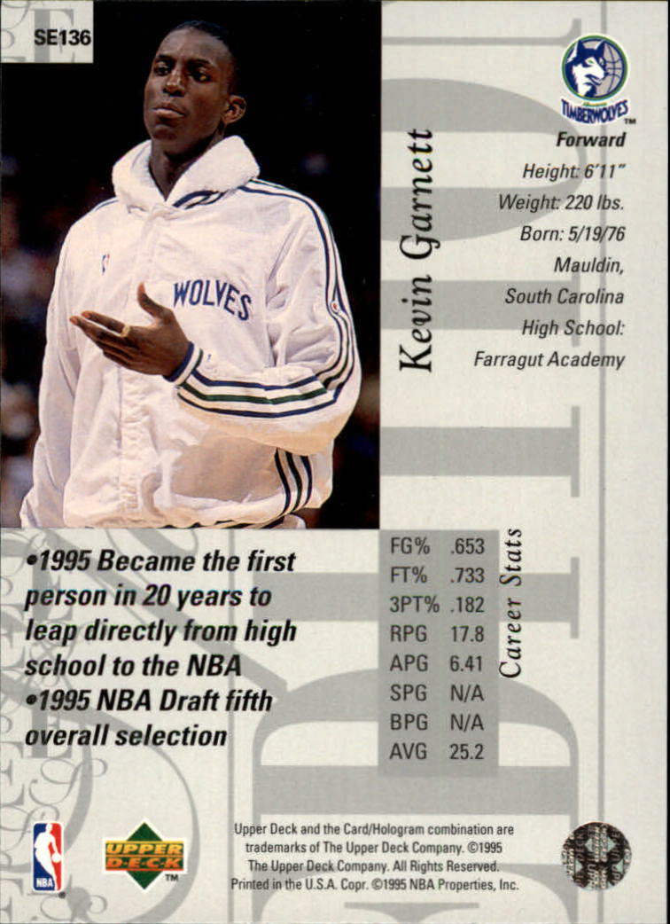 1995-96 Upper Deck Special Edition #136 Kevin Garnett back image