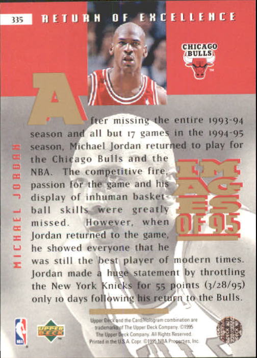 1995-96 Upper Deck #335 Michael Jordan I95 back image