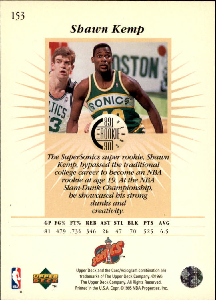 1995-96 Upper Deck Electric Court #153 Shawn Kemp ROO back image