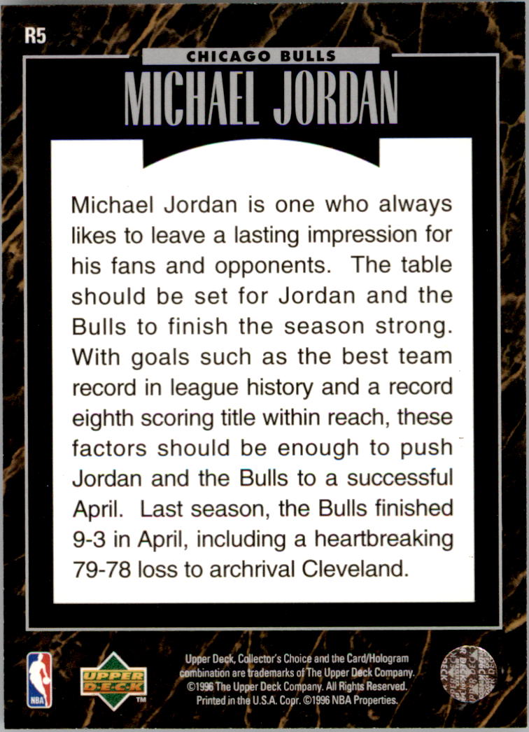 1995-96 Upper Deck Predictor Player of the Month Redemption #R5 Michael Jordan/Apr. back image