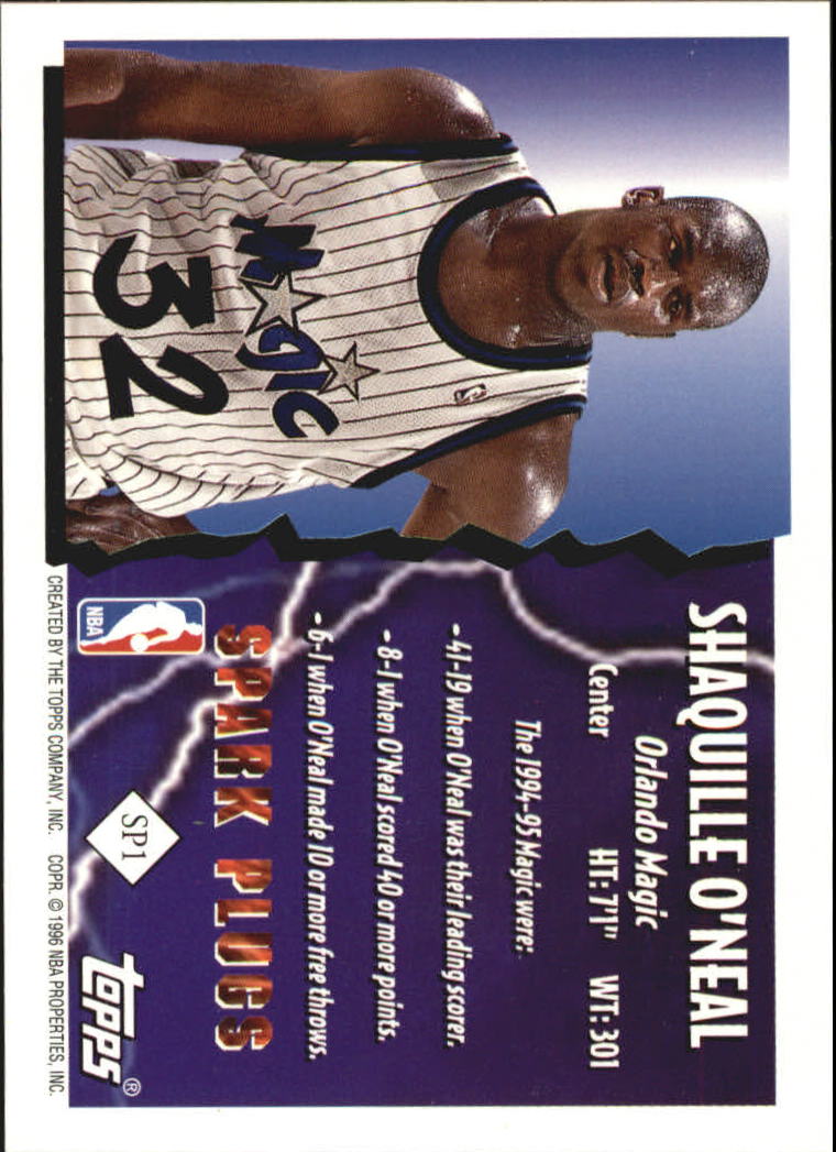 1995-96 Topps Spark Plugs #SP1 Shaquille O'Neal back image