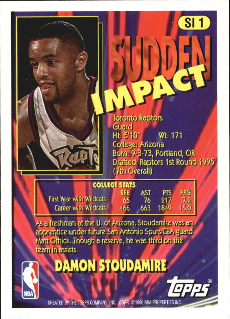 1995-96 Topps Sudden Impact #S1 Damon Stoudamire back image