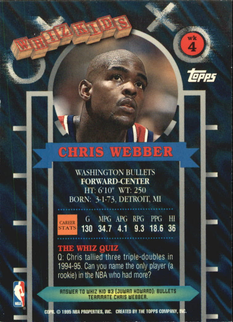 1995-96 Topps Whiz Kids #WK4 Chris Webber back image
