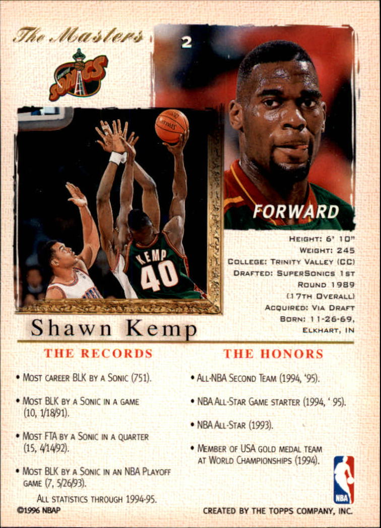 1995-96 Topps Gallery #2 Shawn Kemp back image