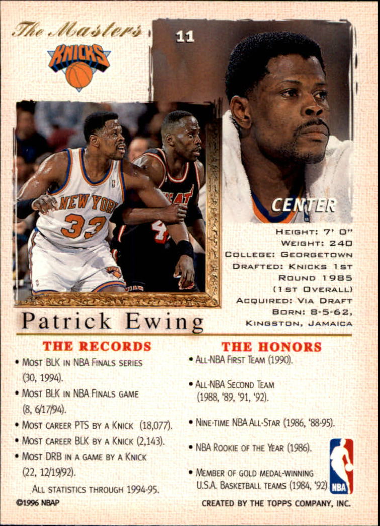 1995-96 Topps Gallery #11 Patrick Ewing back image