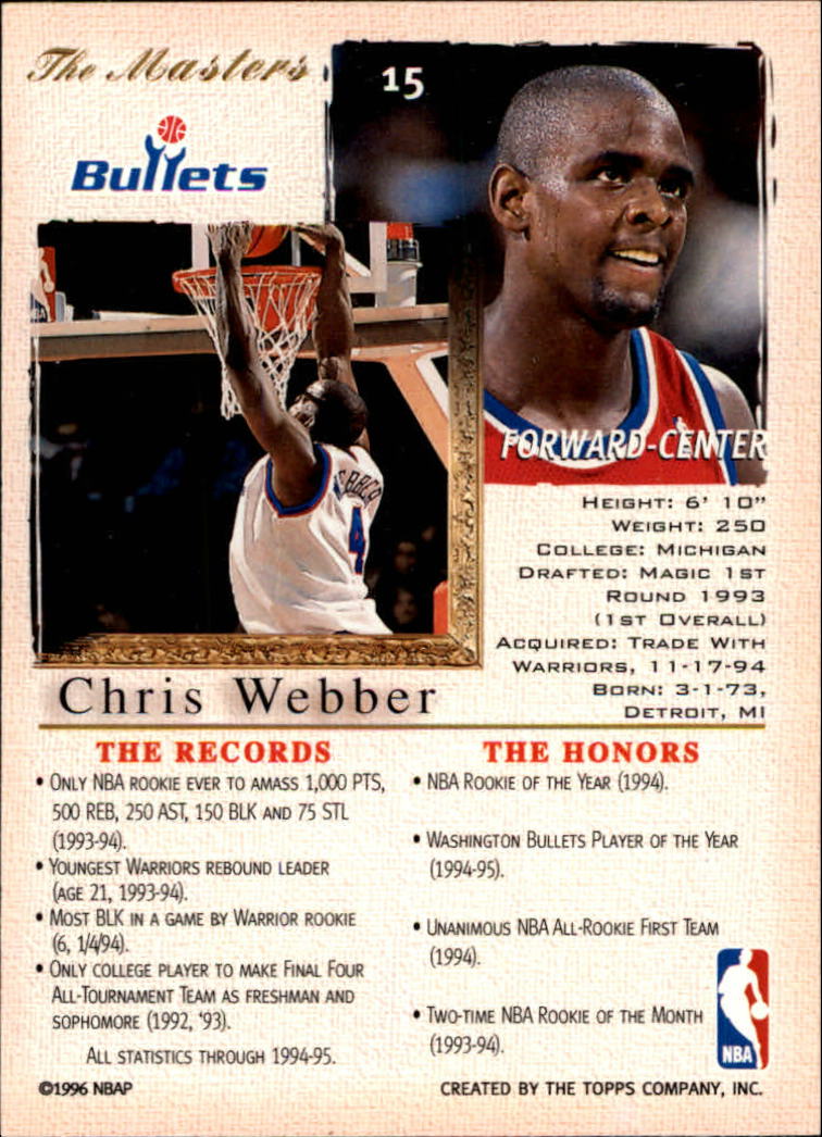 1995-96 Topps Gallery #15 Chris Webber back image