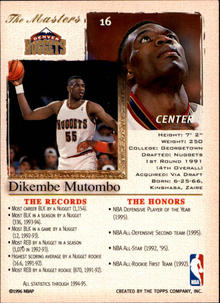 1995-96 Topps Gallery #16 Dikembe Mutombo back image