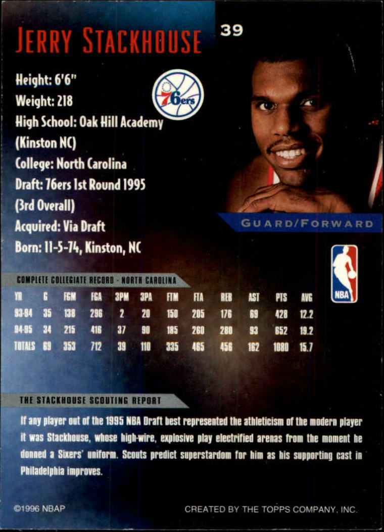 1995-96 Topps Gallery #39 Jerry Stackhouse RC back image