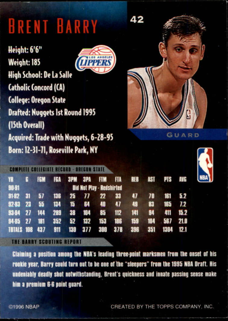 1995-96 Topps Gallery #42 Brent Barry RC back image