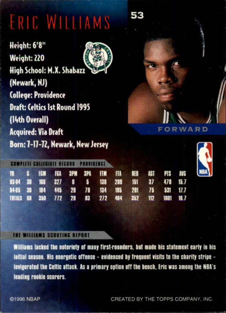 1995-96 Topps Gallery #53 Eric Williams RC back image