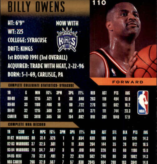 1995-96 Topps Gallery #110 Billy Owens back image