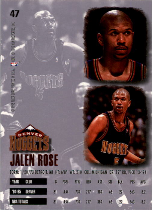 1995-96 Ultra #47 Jalen Rose back image