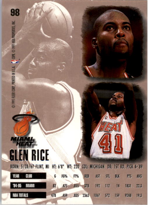 1995-96 Ultra #98 Glen Rice back image