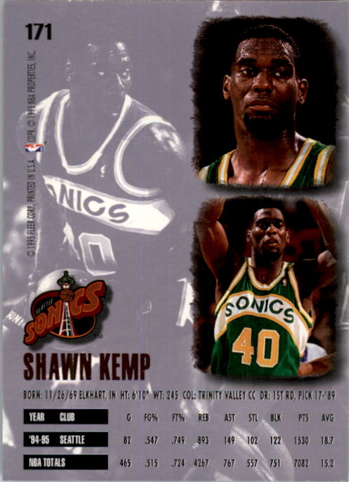 1995-96 Ultra #171 Shawn Kemp back image