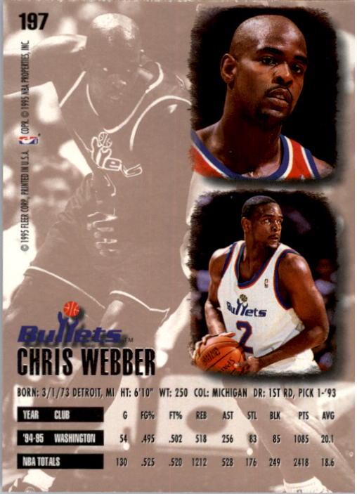 1995-96 Ultra #197 Chris Webber back image