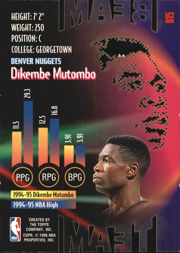 1995-96 Stadium Club Beam Team #B15 Dikembe Mutombo back image
