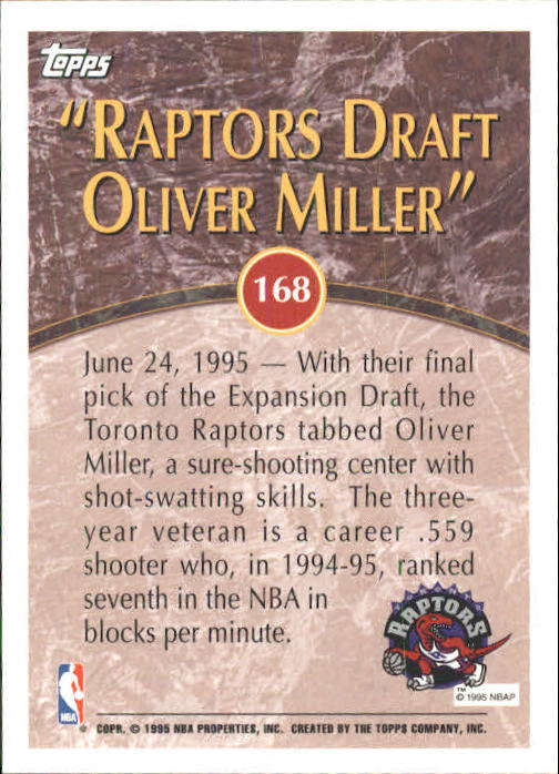 1995-96 Topps #168 Oliver Miller back image
