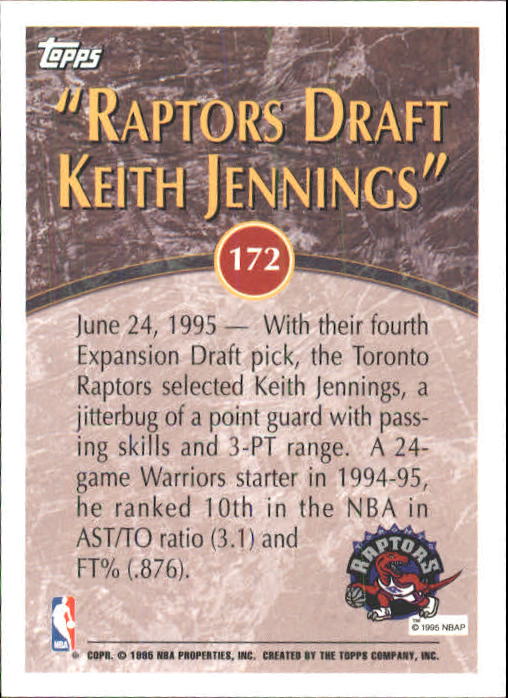 1995-96 Topps #172 Keith Jennings back image