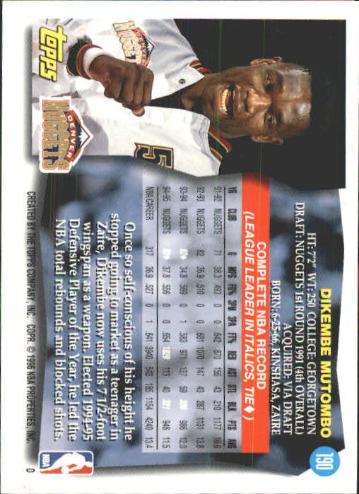 1995-96 Topps #190 Dikembe Mutombo back image
