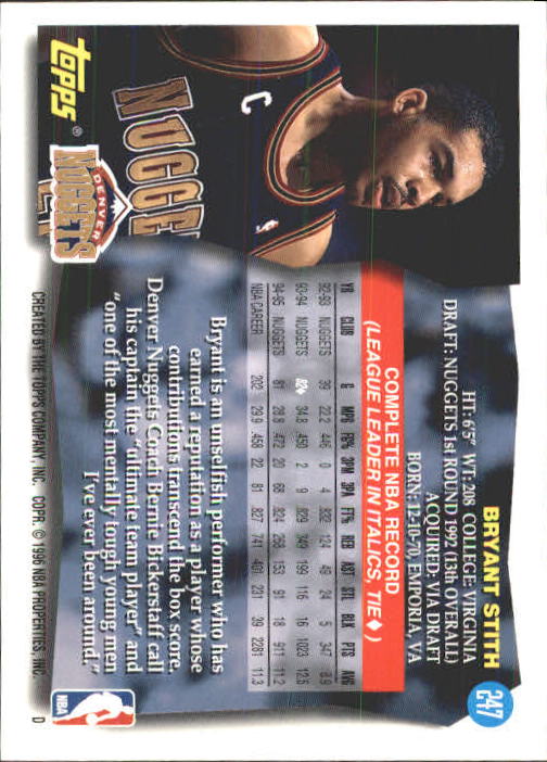 1995-96 Topps #247 Bryant Stith back image