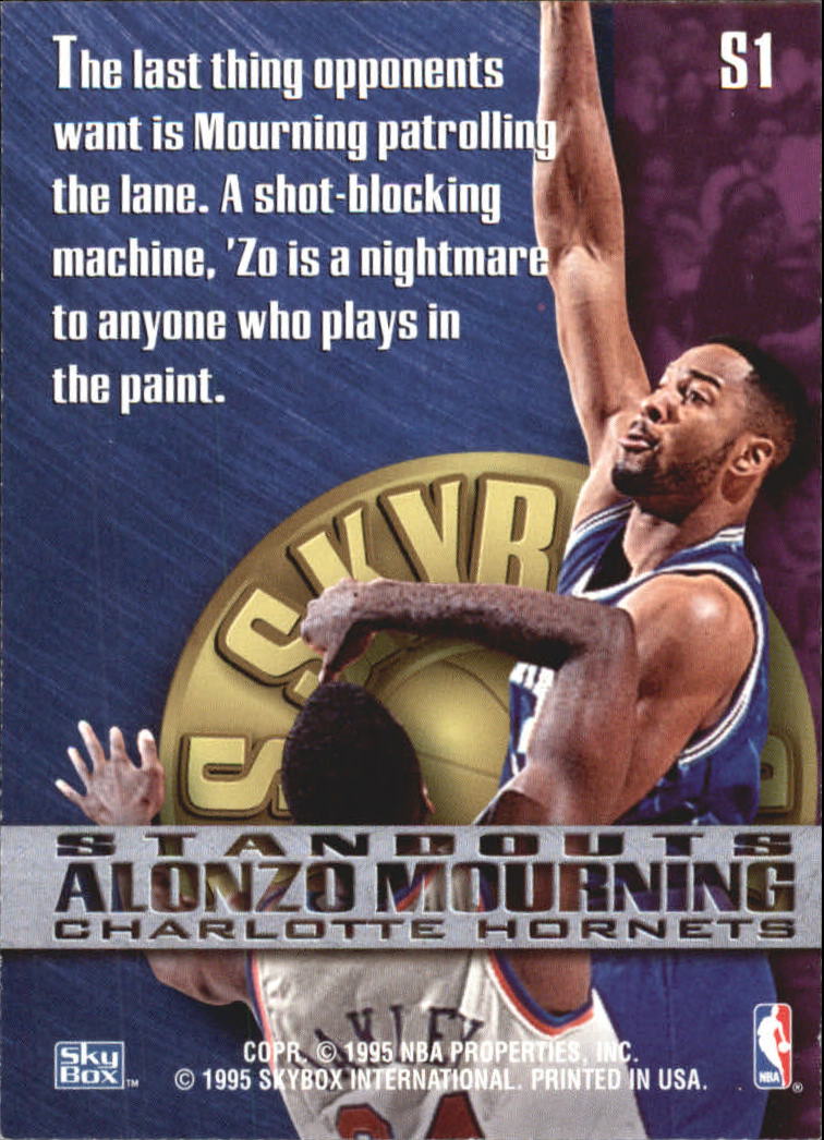 1995-96 SkyBox Premium Standouts #S1 Alonzo Mourning back image