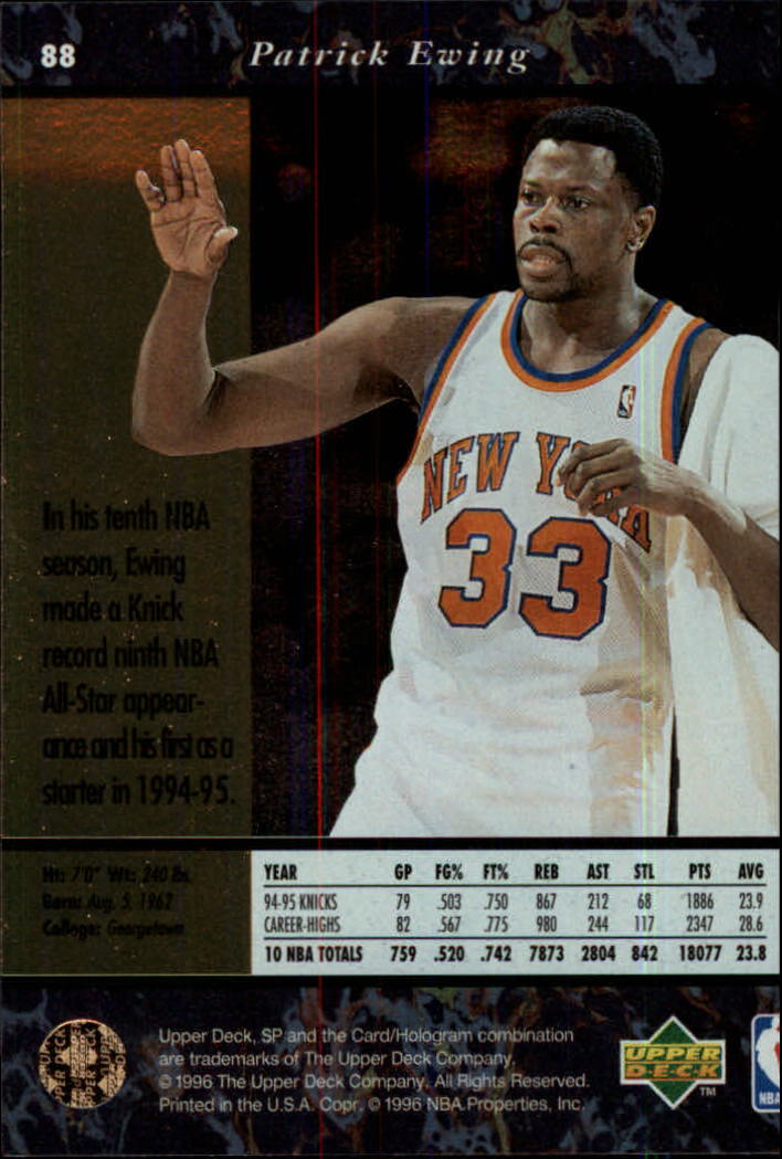 1995-96 SP #88 Patrick Ewing back image
