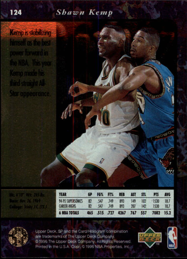 1995-96 SP #124 Shawn Kemp back image