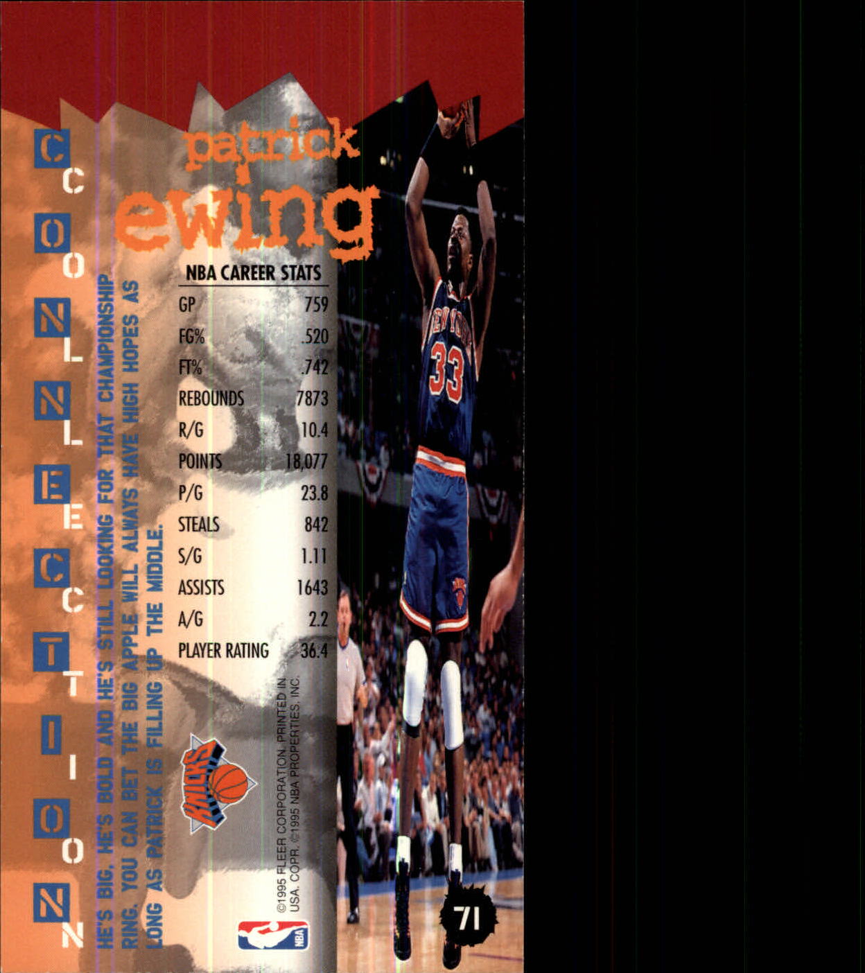 1995-96 Jam Session #71 Patrick Ewing CC back image
