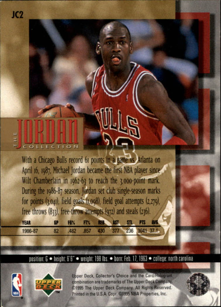 1995-96 Collector's Choice Jordan Collection #JC2 Michael Jordan/1986-87 3,000 Points back image