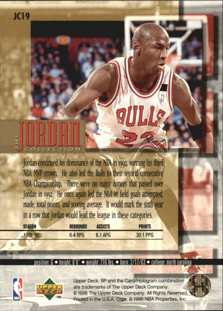 1995-96 SP Jordan Collection #JC19 Michael Jordan back image
