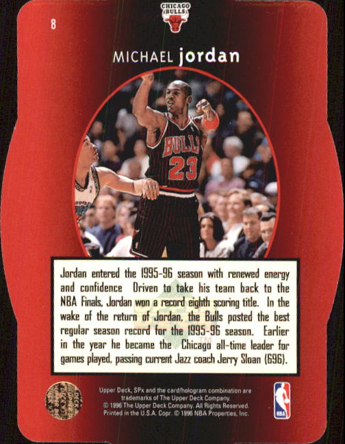 1996 SPx #8 Michael Jordan back image