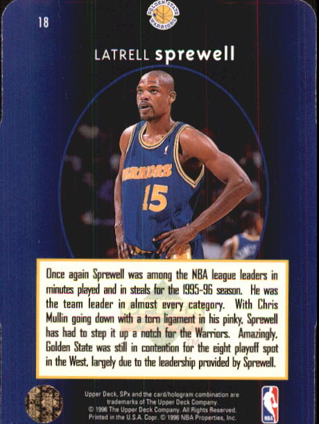 1996 SPx #18 Latrell Sprewell back image
