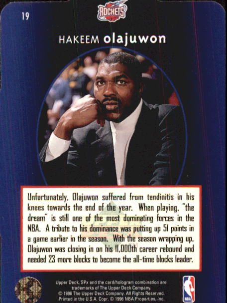 1996 SPx #19 Hakeem Olajuwon back image