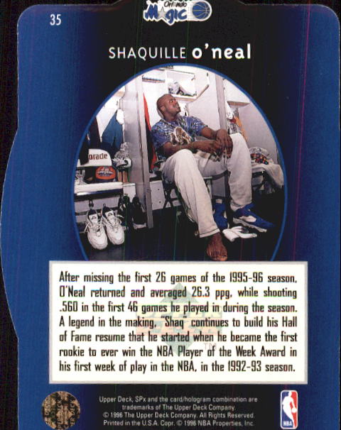 1996 SPx #35 Shaquille O'Neal back image