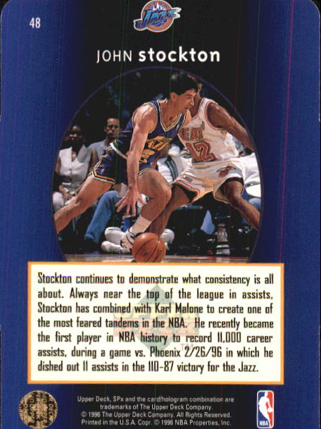 1996 SPx #48 John Stockton back image