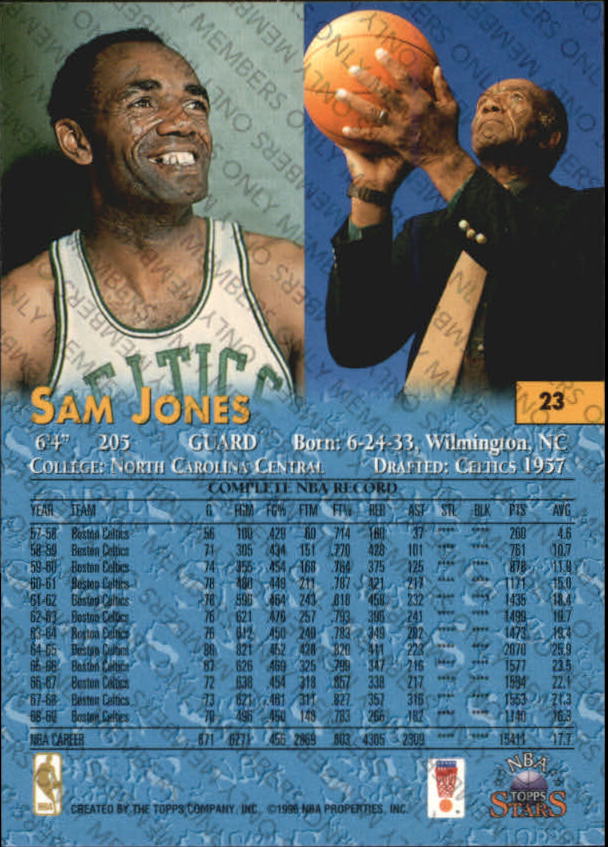 1996 Topps Stars Members Only Parallel #23 Sam Jones back image
