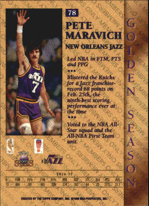 1996 Topps Stars Members Only Parallel #78 Pete Maravich GS back image