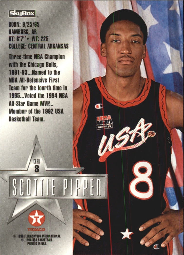 1996 SkyBox USA Texaco #8 Scottie Pippen back image