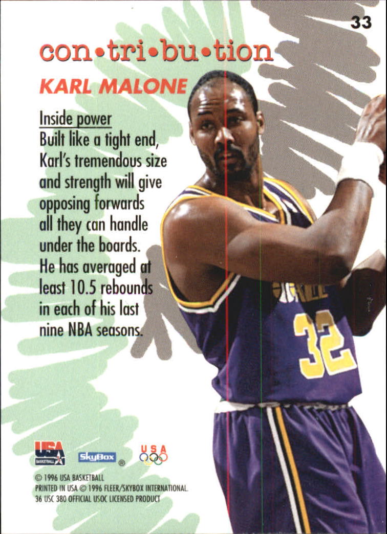 1996 SkyBox USA #33 Karl Malone back image