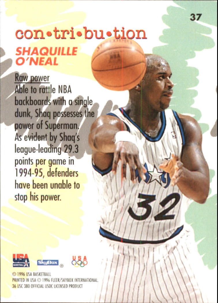 1996 SkyBox USA #37 Shaquille O'Neal back image