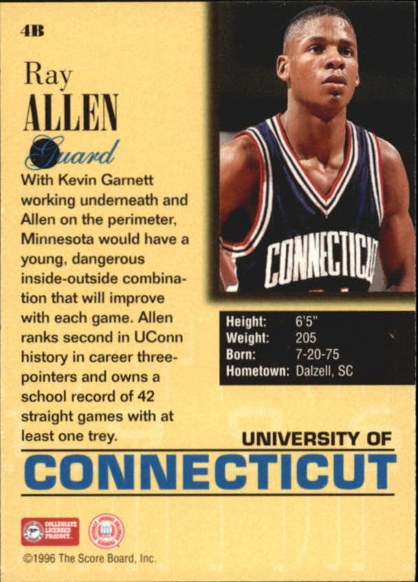 1996 Score Board Draft Day #4B Ray Allen/Minnesota back image