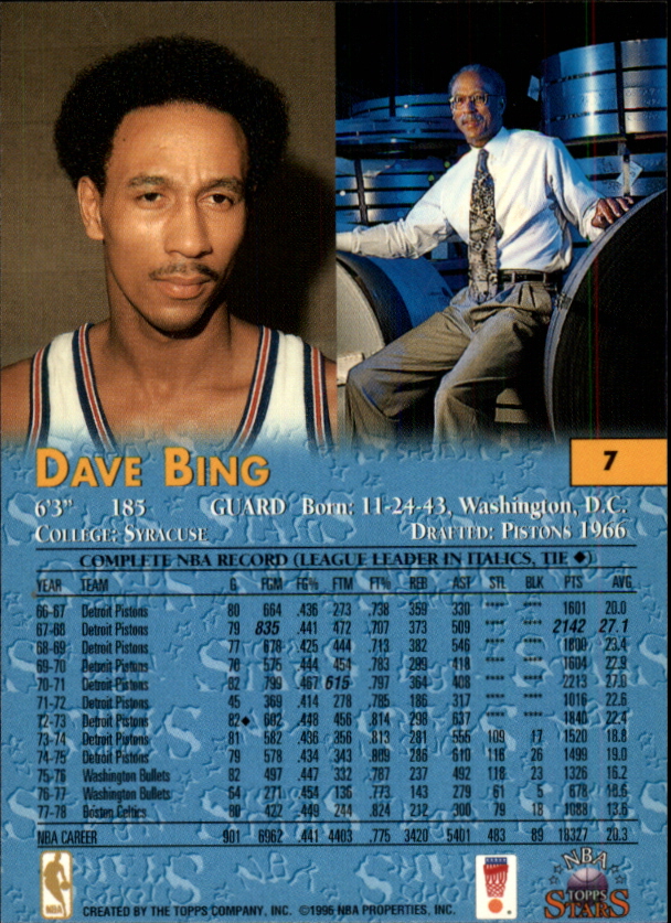 1996 Topps Stars #7 Dave Bing back image